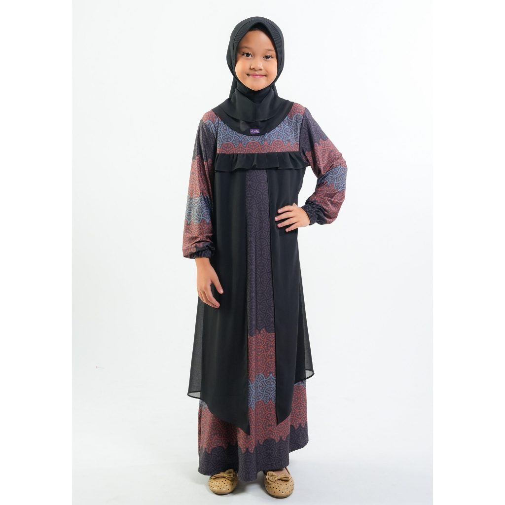 ELZATTA Gamis Anak Spandex Al-Maturidi Hitam - Baju Pakaian Muslim Anak Perempuan Dress Gamis Anak S