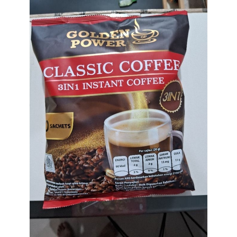 

Kopi GOLDEN POWER STRONG COFFEE 3 IN 1 INSTANT 600 GR ISI 30 Sachet