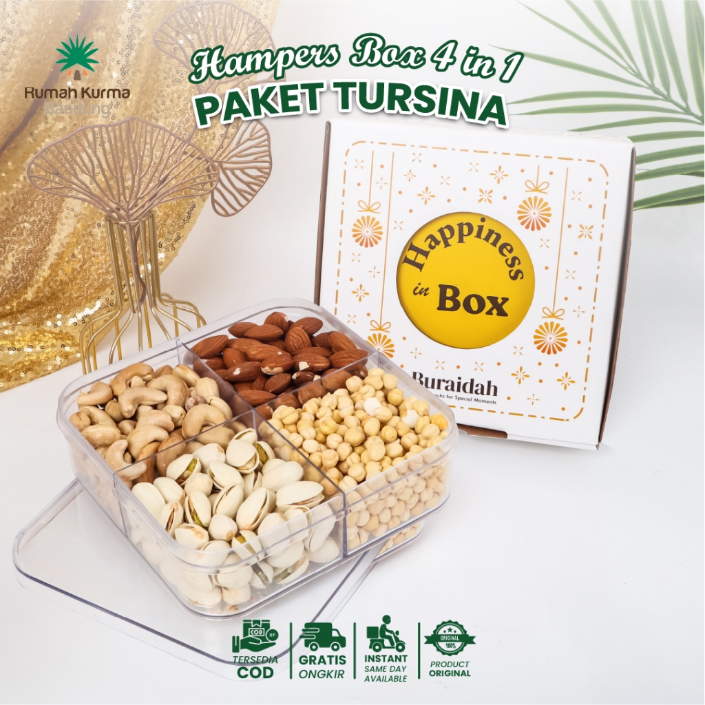 

Hampers Kacang-Kacangan Box 4 in 1 Sekat Cemilan Sehat Organik (PAKET TURSINA)