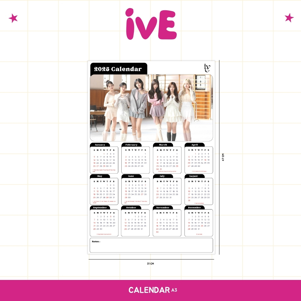 

2025 KALENDER IVE KPOP + LAMINASI 2SISI BIDAM IDOL KOREA BIAS MURAH UNOFFICIAL DIVE YUJIN GAEUL WONYOUNG LIZ REI LEESEO READY STOCK !