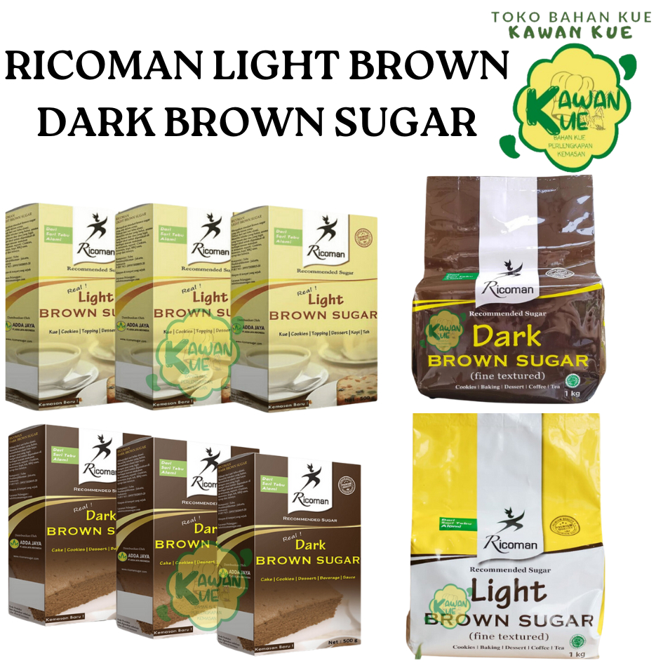 

Ricoaman Light Brown Sugar Dan Dark Brown Sugar Powder Bubuk / Kemasan 1 kg Dan 500 gr / Gula Asli Dengan Tambahan Molasses