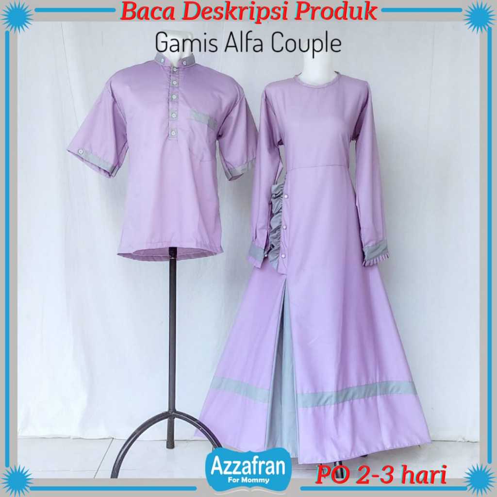 Gamis Alfa Couple Ungu Muda | Baju Katun Anak Perempuan Dewasa Seragam Lebaran Toyobo Terbaru Murah