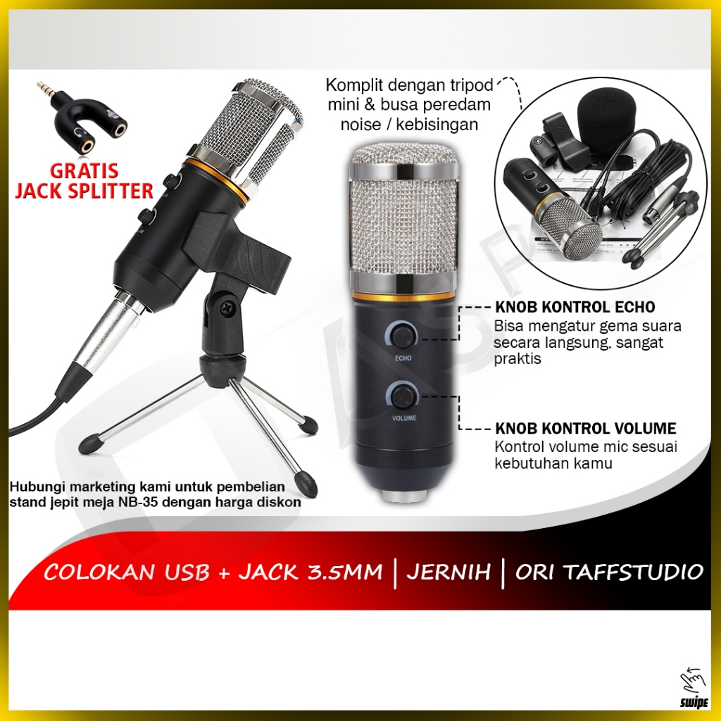 Mic Condenser USB MK-F200TL Taffstudio Recording Original Mik Mikrofon Microphone Lagu PC Komputer