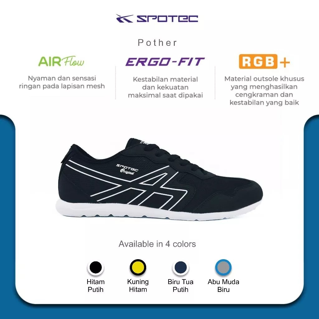 SPOTEC Sepatu SNEAKER Artikel POTHER-Hitam/Putih Spotec Original
