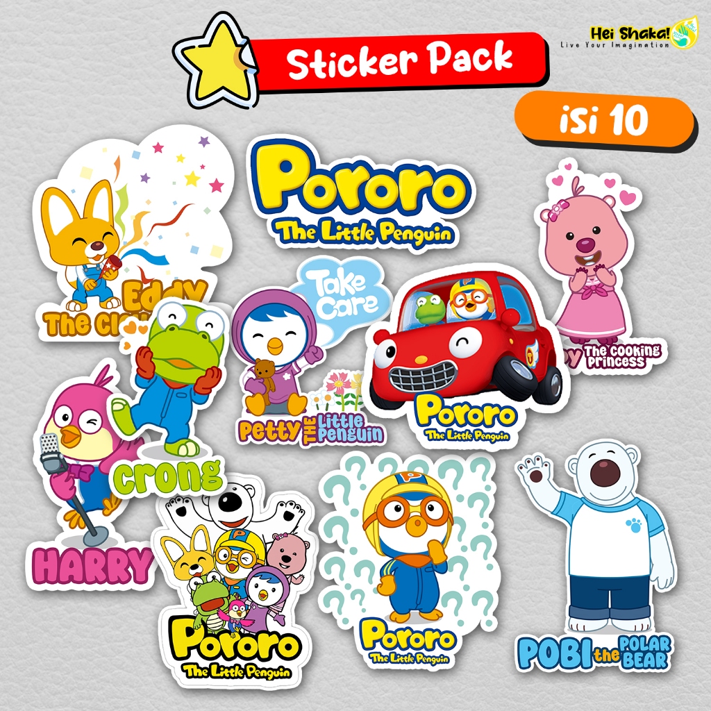 

Stiker Pack Pororo The Little Penguin isi 10 pcs Paket Sticker Kartun Anak Pobi Edi Harry Loopy Petty Crong Tutu Bahan Vinyl Anti Air