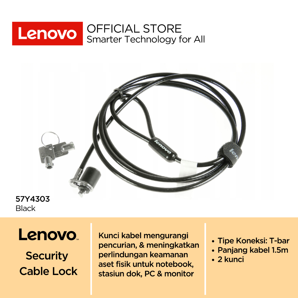 Lenovo Security Kensington Cable Lock 57Y4303 Black Kabel pengaman PC Laptop Monitor