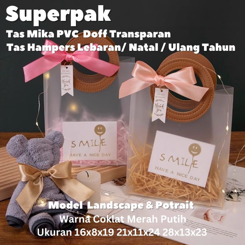 

(10pcs) 16x8x19 Superpak Tas Mika PVC Doff Transparan Gagang Bulat Kotak / Tas Souvenir Goodie Bag Ulang Tahun Lebaran Imlek Natal Premium