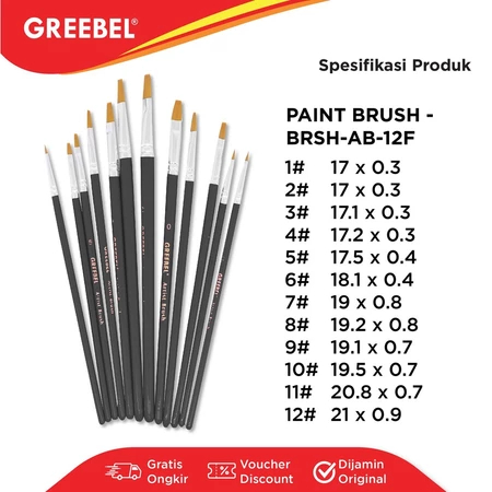 

TBMO GREEBEL KUAS LUKIS BRUSH PAINT SET ISI 12 BRSH-AB-12F GB SCS