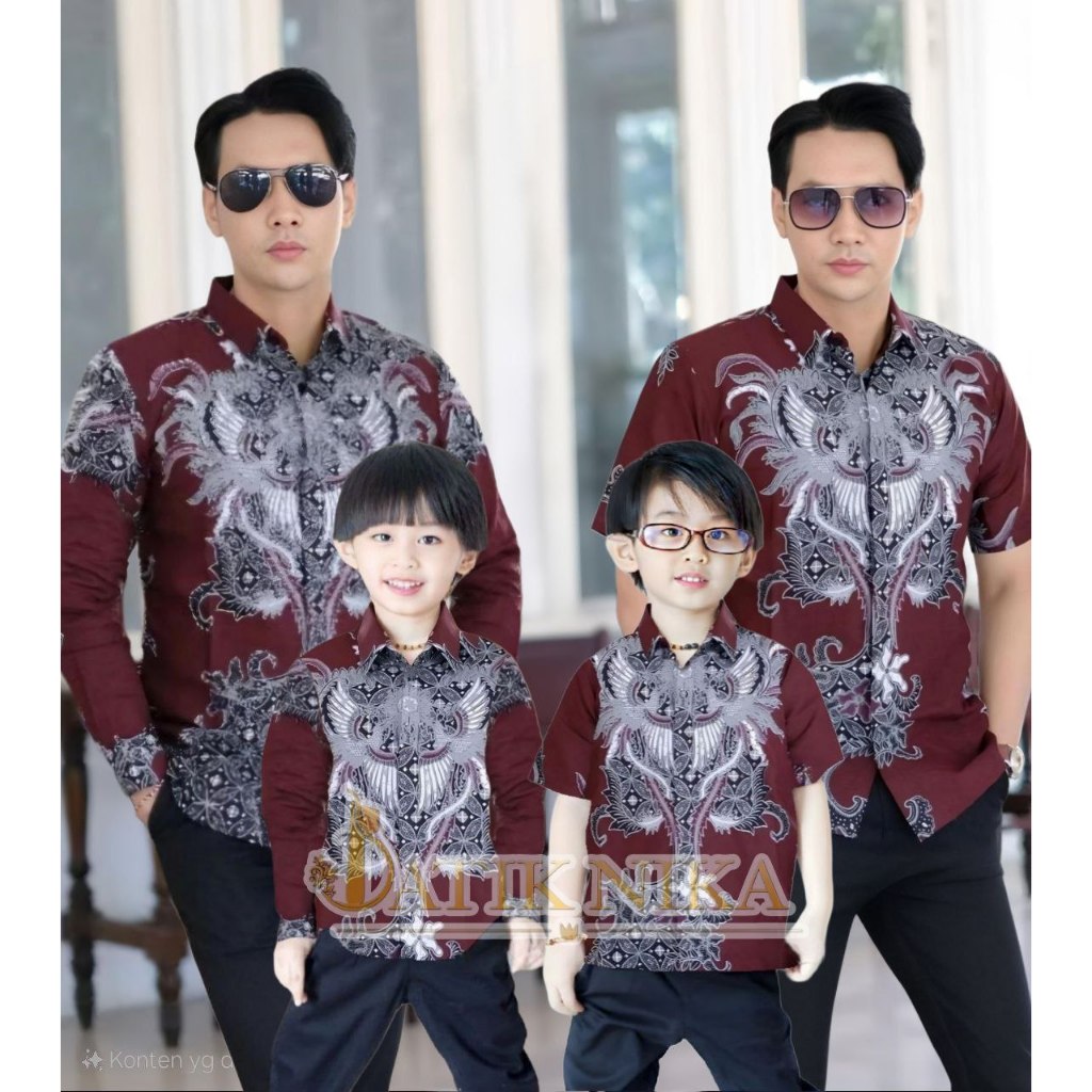 TERBARU BATIK ARON LENGAN PANJANG DAN PENDEK KEMEJA PRIA DEWASA ANAK LAKI LAKI MARON M L XL XXL
