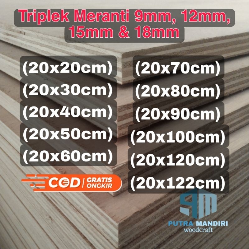 20cm Triplek Meranti 12mm, Plywood Multiplek panjang custom varian ukuran