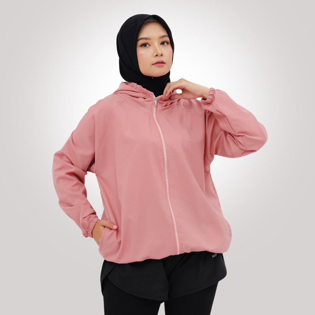 VCRL Jaket Parasut Wanita Olahraga Senam Running Jogging Anti Uv Bahan Despo Hijab Jumbo Oversize