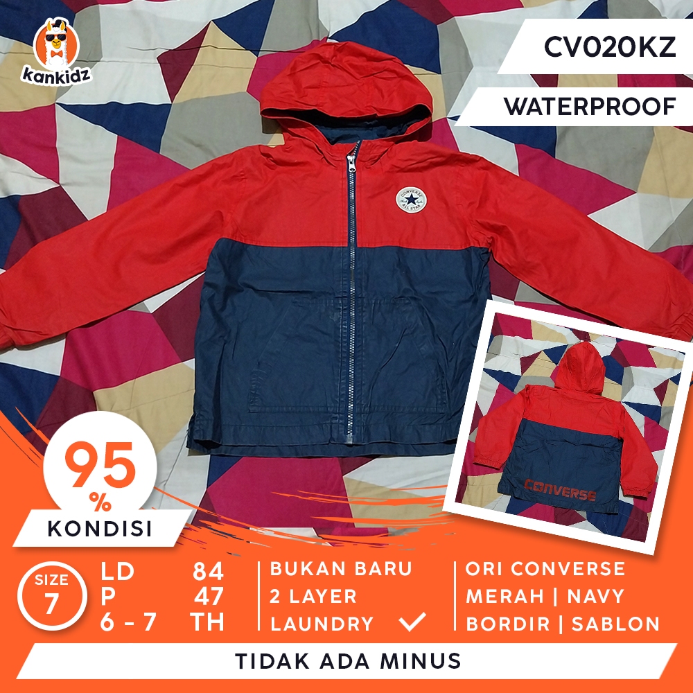 SIAP PAKAI | Jaket Anak Converse Waterproof | Merah Navy Size 7