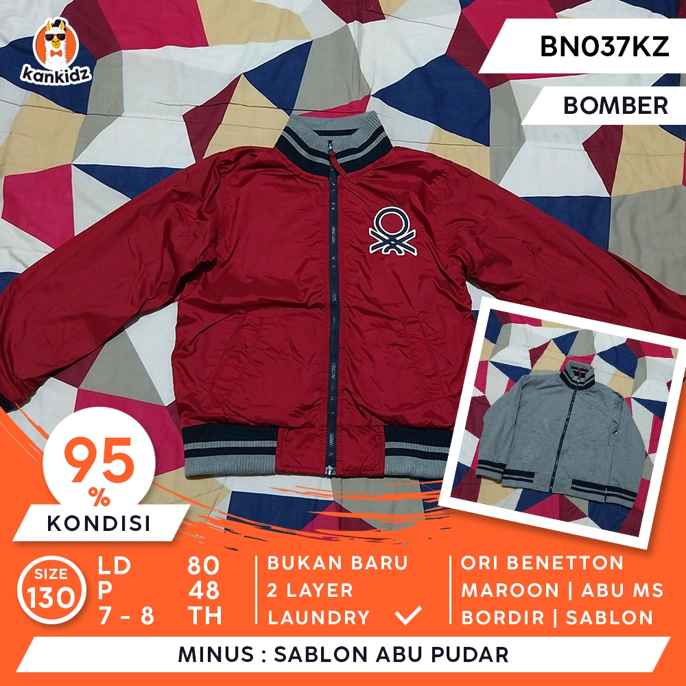 SIAP PAKAI | Jaket Anak Reversible Benetton | Maroon Abu Size 130