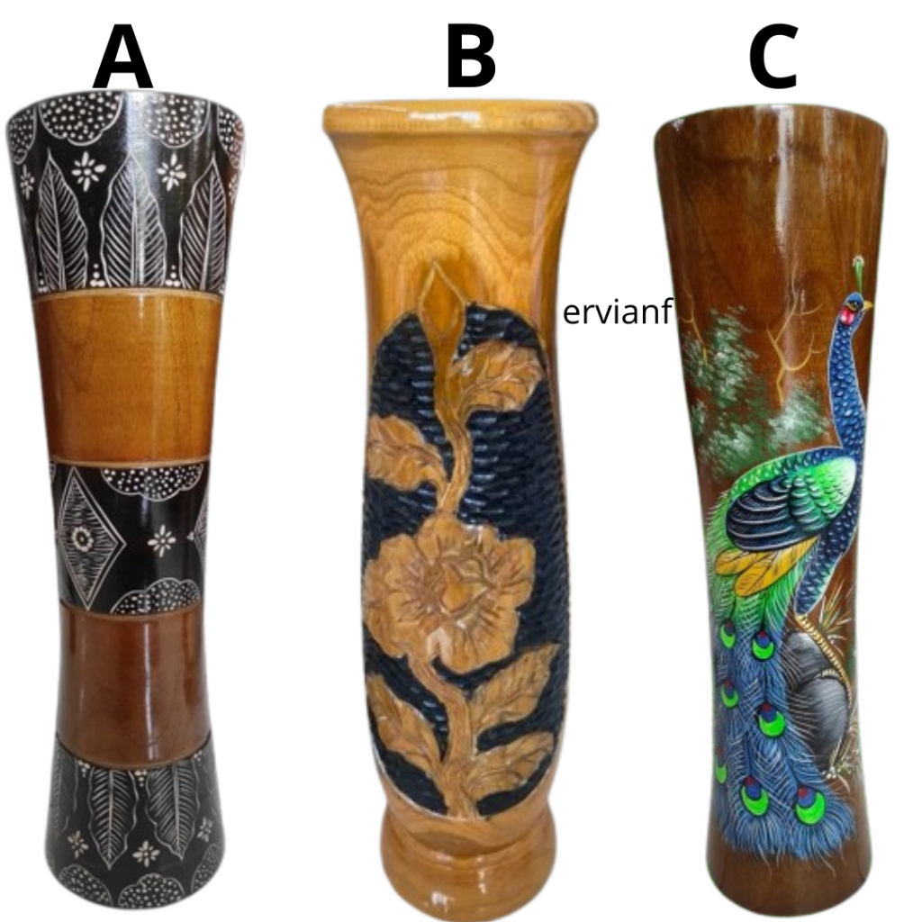 vas pot bunga kayu jati asli ukuran besar tinggi 57cm