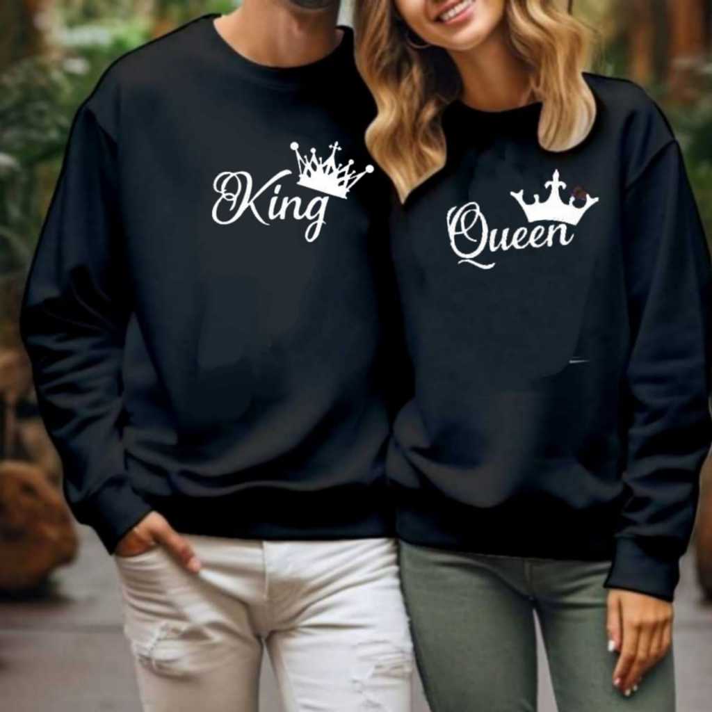 Baju Kaos Couple Pasangan Terbaru King Queen Lengan Panjang / Kaos Kapelan Cowok Cewek