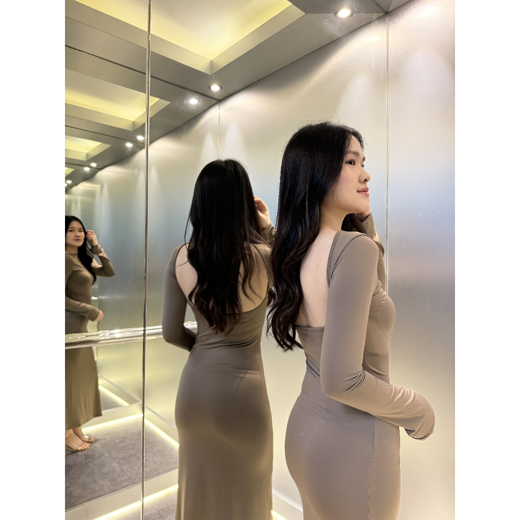 Aesthea Metaphor Deluna Backless Dress Elegan Style Dress Lengan Panjang