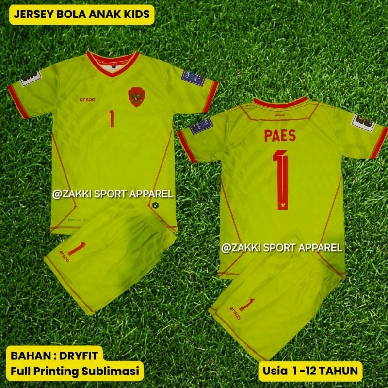 Setelan Anak timnas Gol Kiper / baju timnas anak / baju kiper timnas Anak / jersey / Bola / jersey K