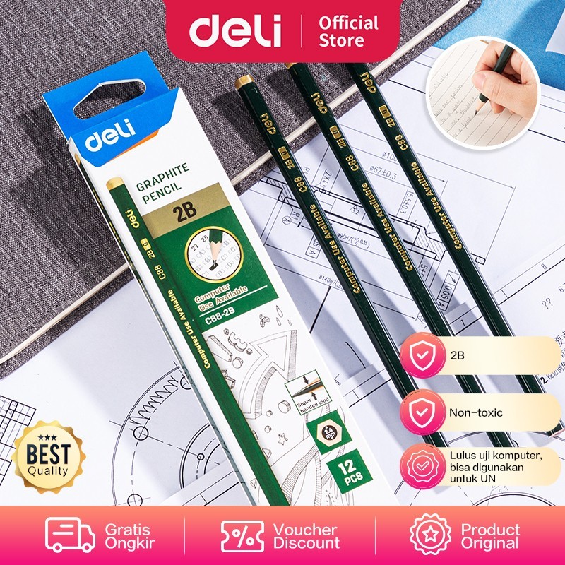 

Deli Graphite Pencil / Pensil Kayu 2B Kualitas Bagus - EC88