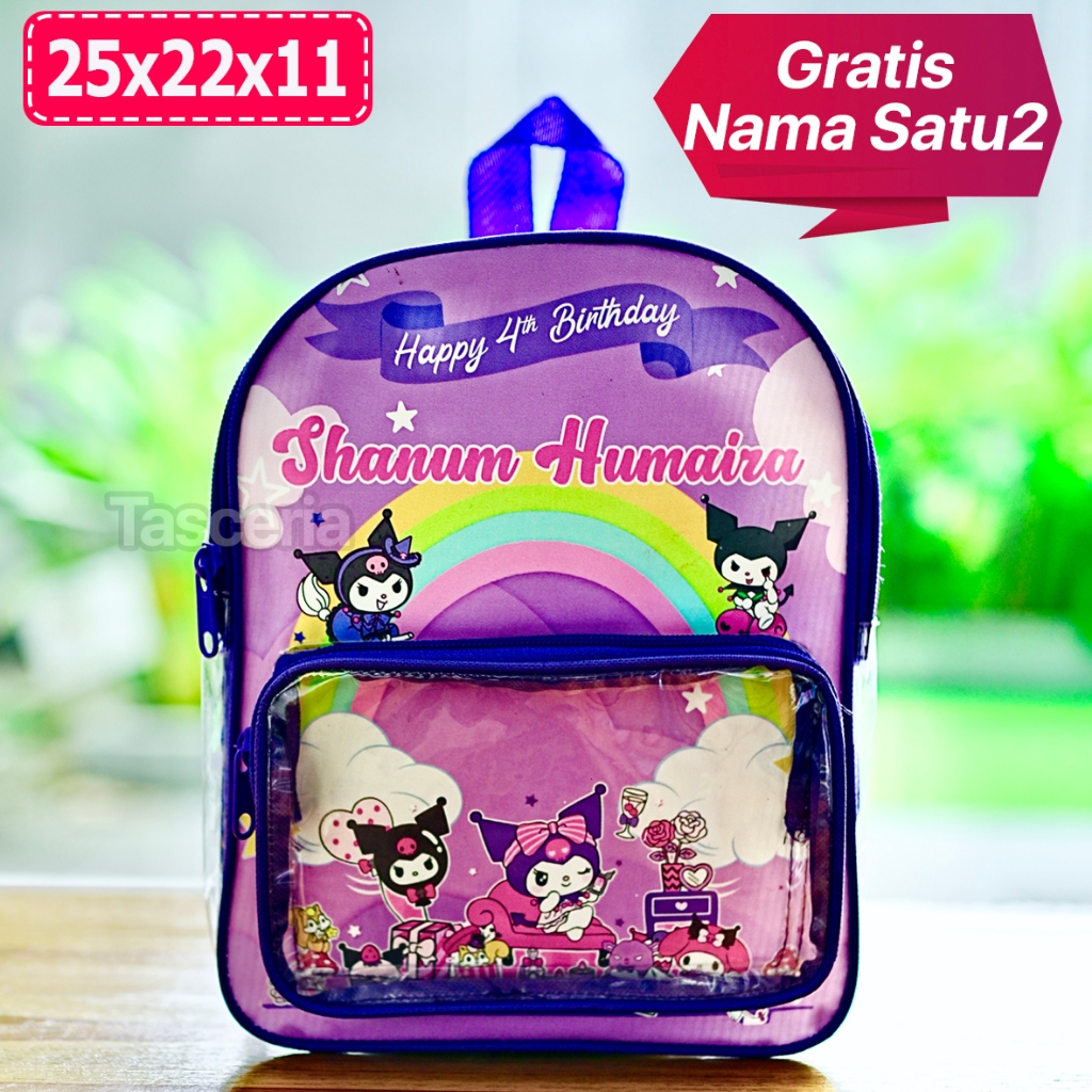 Tas Gift Ulang Tahun Ransel Mika Anak Gambar Kuromi Custom Nama