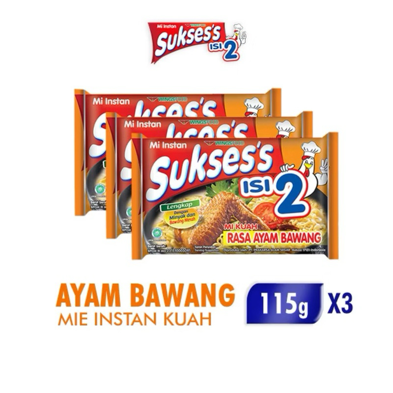 

Suksess Mie Instan Ayam Bawang Bag 112 gr x3