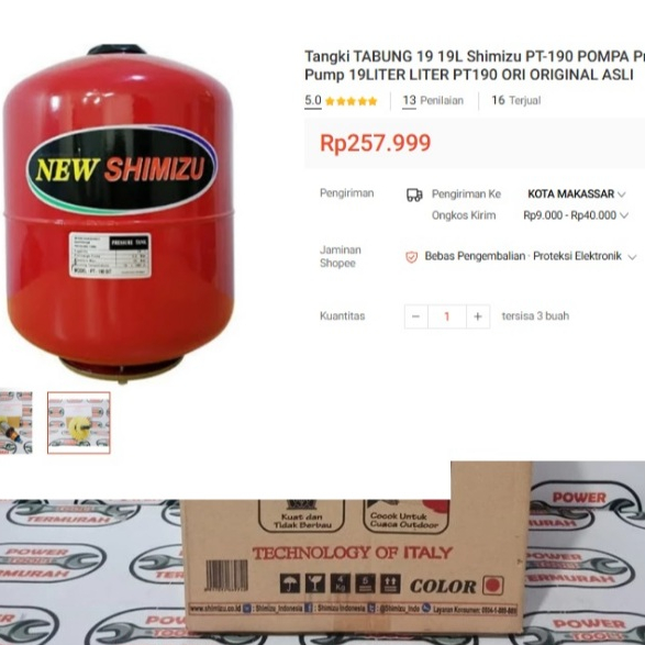 

Tangki TABUNG 19 19L Shimizu PT-190 POMPA Pressure Tank Sumur Jet Pump 19LITER LITER PT190 ORI ORIGINAL ASLI