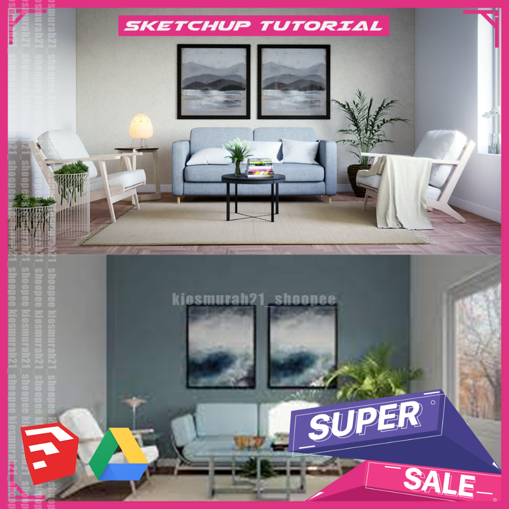 Sketchup - Create A Photorealistic Living Room With Vray 6 For Sketchup Interior Design Course Sketc