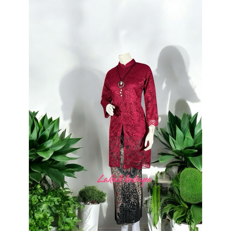 D3v Stelan dan atasan tunik brokat/tunik kerah sanghai/kebaya wisud/kebaya moderen