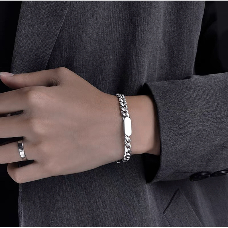 GELANG RANTAI TITANIUM TEBALTRENDI UNTUK PRIA GELANG KLASIK RANTAI TAUTAN BAJA HIP HOP GELANG PRIA L