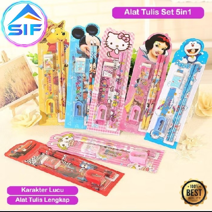 

Alat Tulis Set 5 in 1 Stationery Set Pensil Sekolah Karakter Lucu Kartun Souvenir Study Set Pencil Potlot Sekolah Menulis