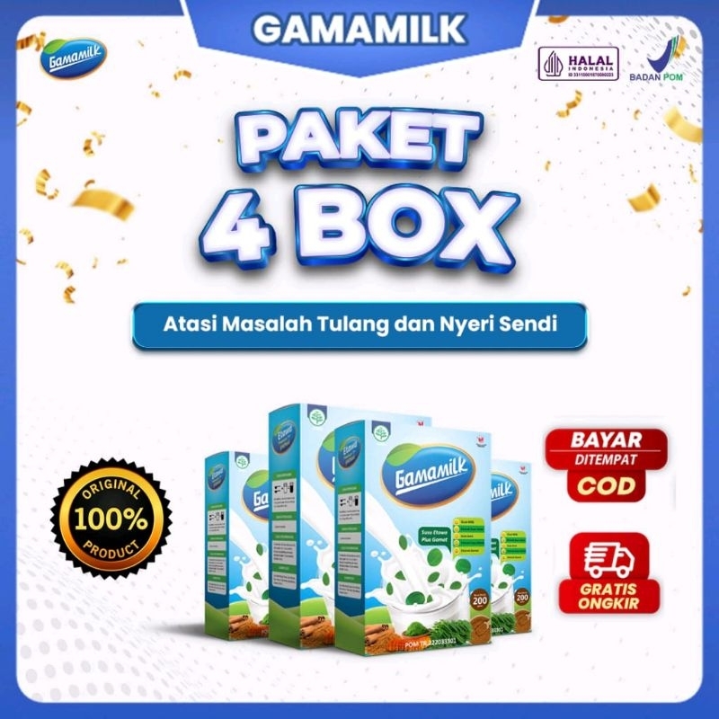 

PAKET 4 BOX - Gamamilk Susu Etawa Solusi Untuk Nyeri Sendi, Asam Urat, Sesak Nafas dan Asam Lambung