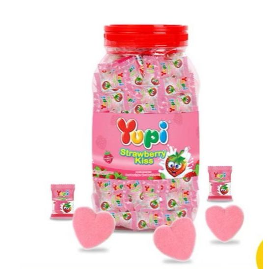 

( ECER )PERMEN YUPI STRAWBERRY KISS JAR 300gr - jelly kiloan - permen jelly