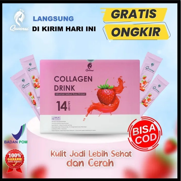 BISA COD - QUEENSI COLLAGEN DRINK 100% BPOM | QUEENSI MINUMAN COLAGEN Queensi Collagen Drink Strawbe