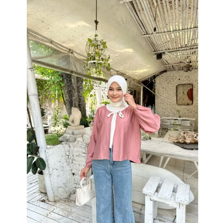 Outer thalia cardigan tali crop top bahan linen lengan balon korean style