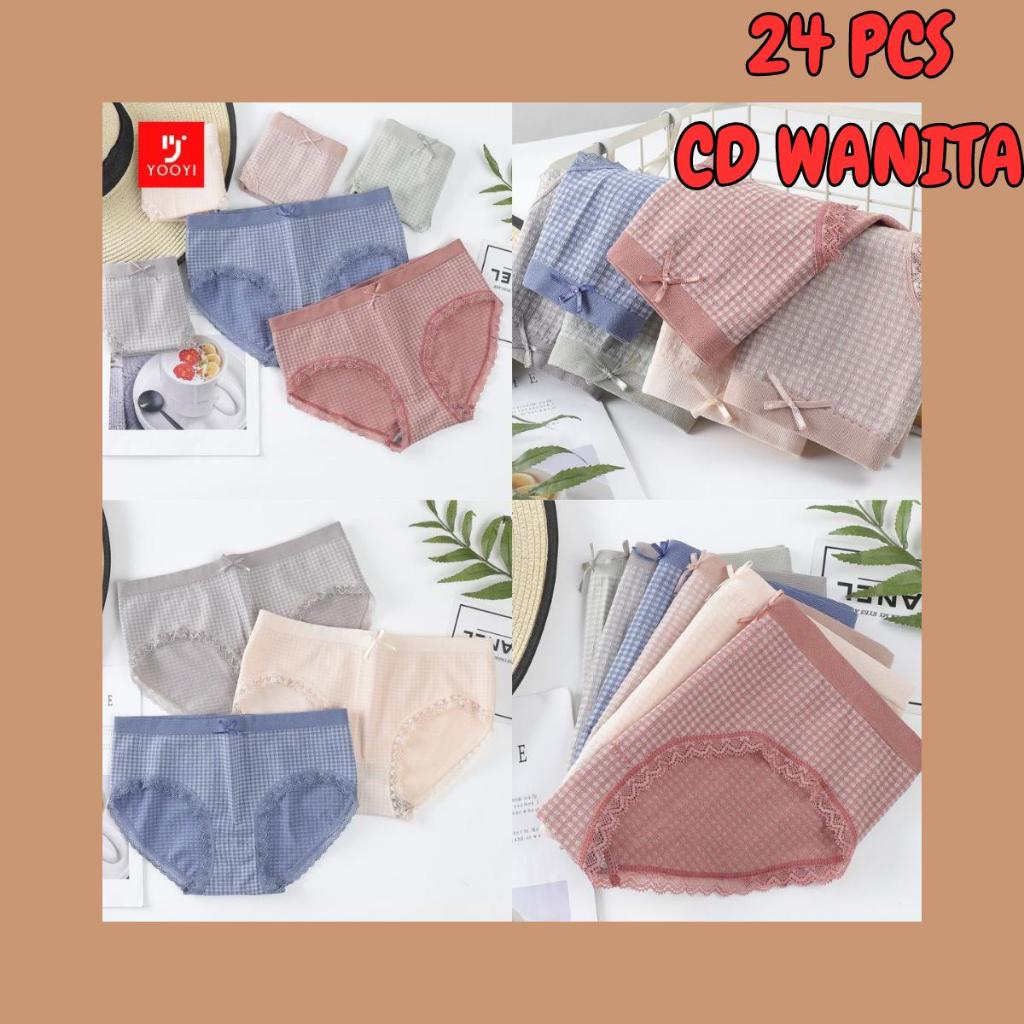 KESYAMARTGROSIR -  Obral Isi 24 Pcs 2 Lusin Lusinan 12 6 Pcs Celana Dalam Sutra Wanita CD Korea Sexy