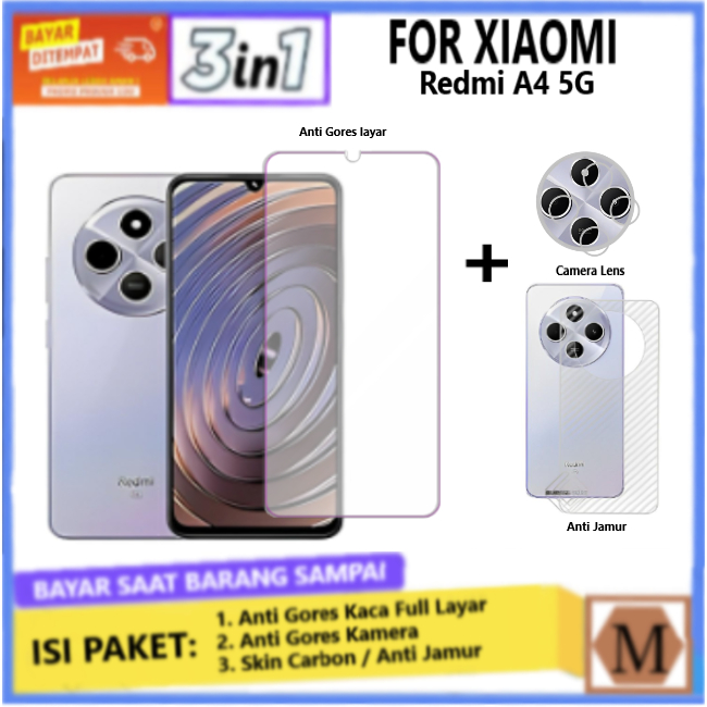 Paket 3in1 Tempered Glass Xiaomi Redmi A4 5G Full Cover Anti Gores Kaca Full Layar Screen Protector 