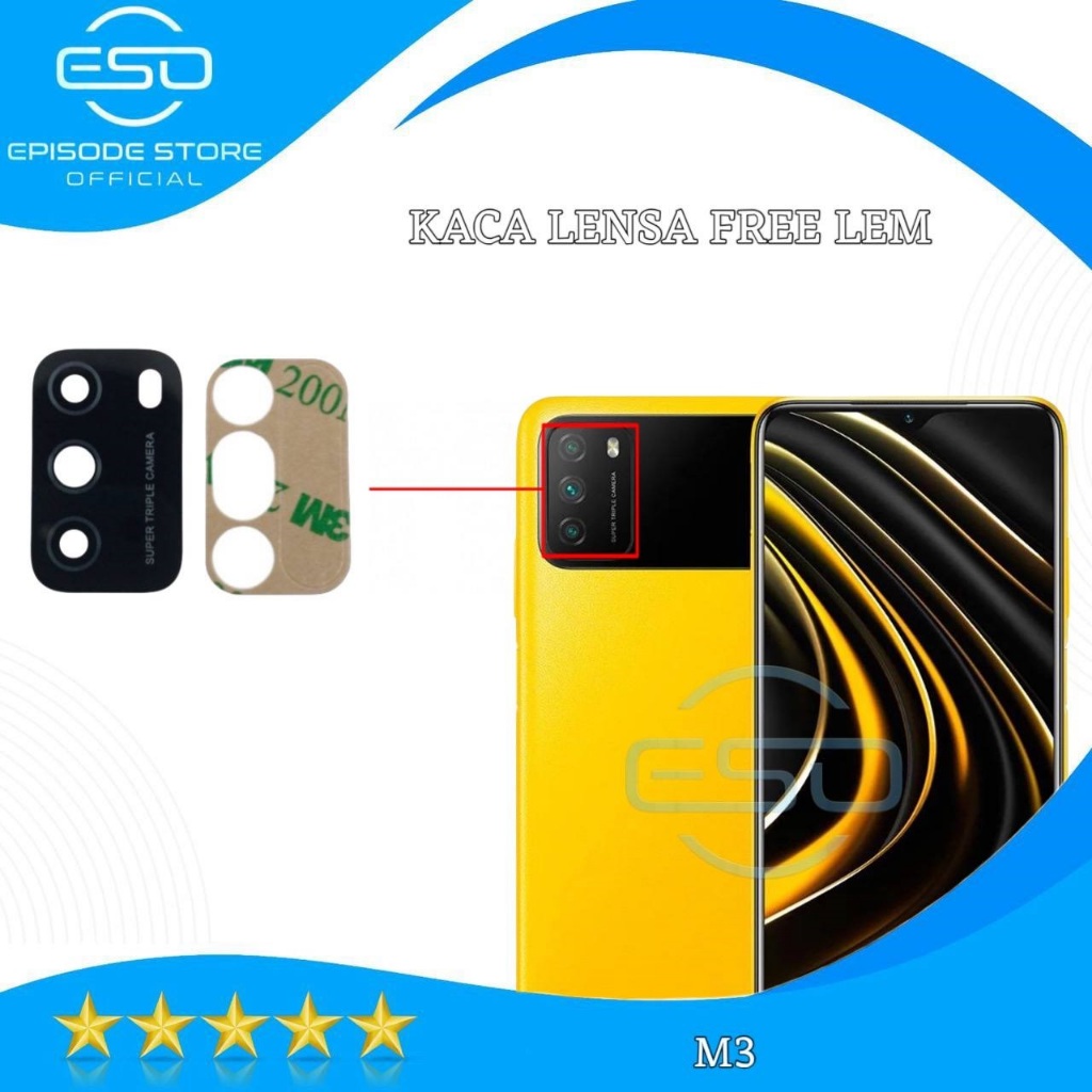 kaca lensa kamera belakang xiaomi Poco M3 free sticker lem new