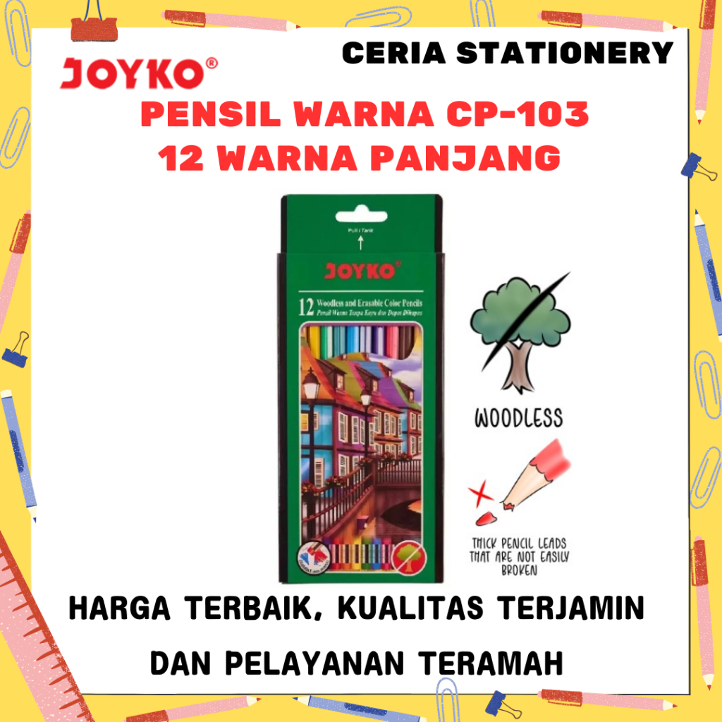 

Pensil Warna Joyko 12 Warna Panjang CP 103 / 12 Woodless Color Pencils