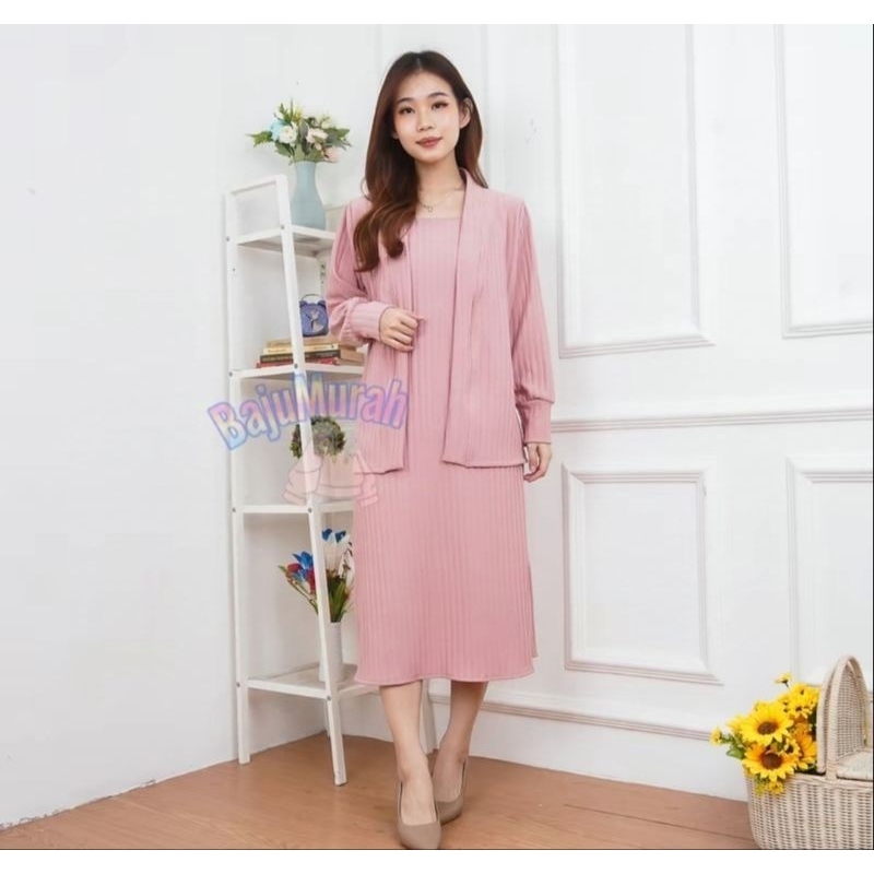 (New) Set Sesilia Dress Knit + Cardigan Hornet Knit Premium
