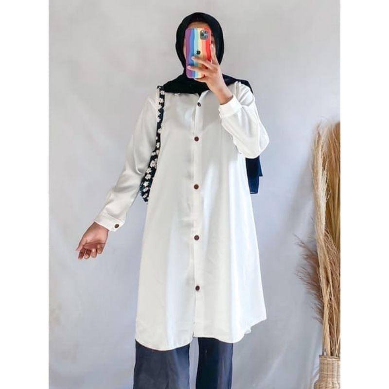 Kemeja Tunik Wanita Polos Bahan Shakila Twill Premium / Long Tunik Wanita Muslim / Tunik Panjang Bas