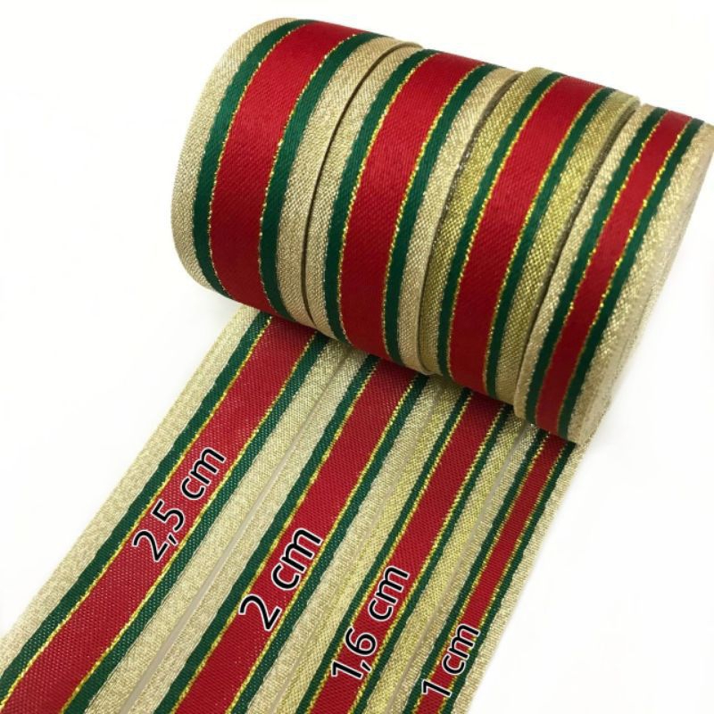 1 YARD - PITA NATAL MERAH HIJAU GOLD/ PITA HAMPERS NATAL/ PITA KADO/ MERRY
