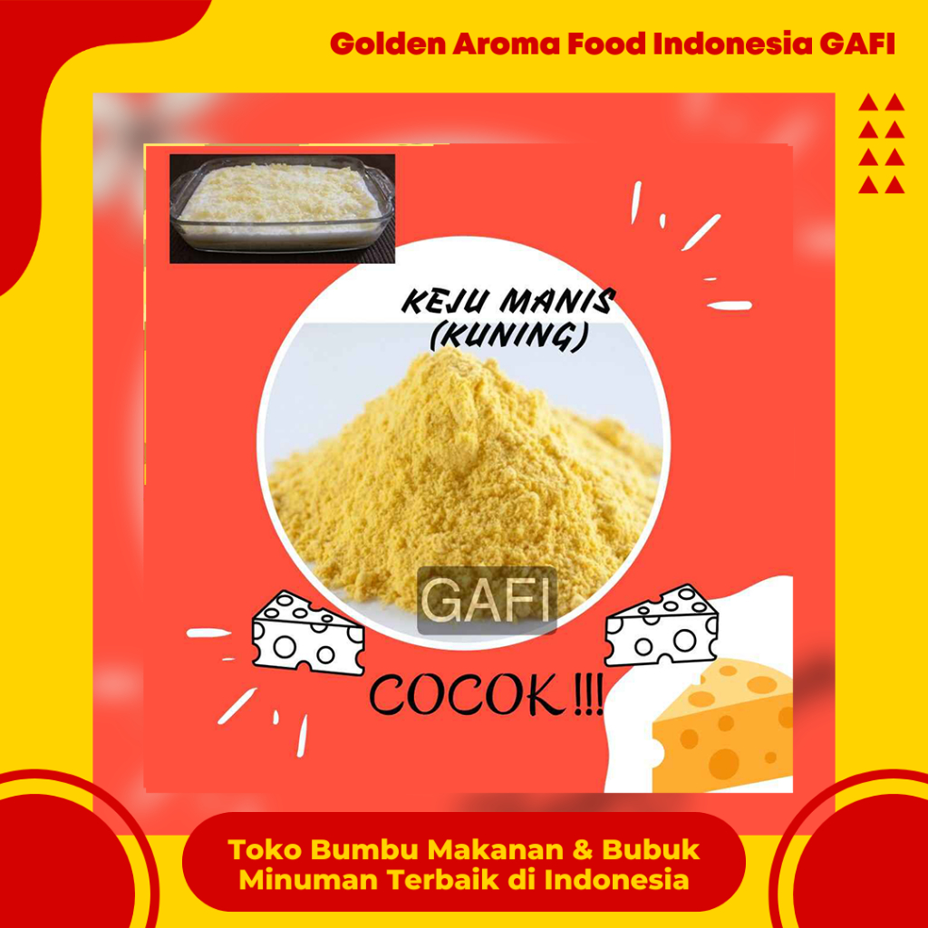 

GAFI Food Bumbu Tabur Rasa Keju Manis Kuning 1 Kg Lezat Halal, Yellow Sweet Cheese Flavor Seasoning Powder 1Kg