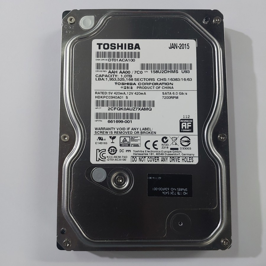 Hard Disk HD HDD Hardisk Harddisk 1TB TOSHIBA 7200Rpm 3.5inch Sata Internal Second ORI 1TB 7.2K