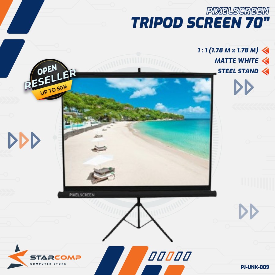 PIXELSCREEN Screen Projector 70" Layar Projector Tripod Screen