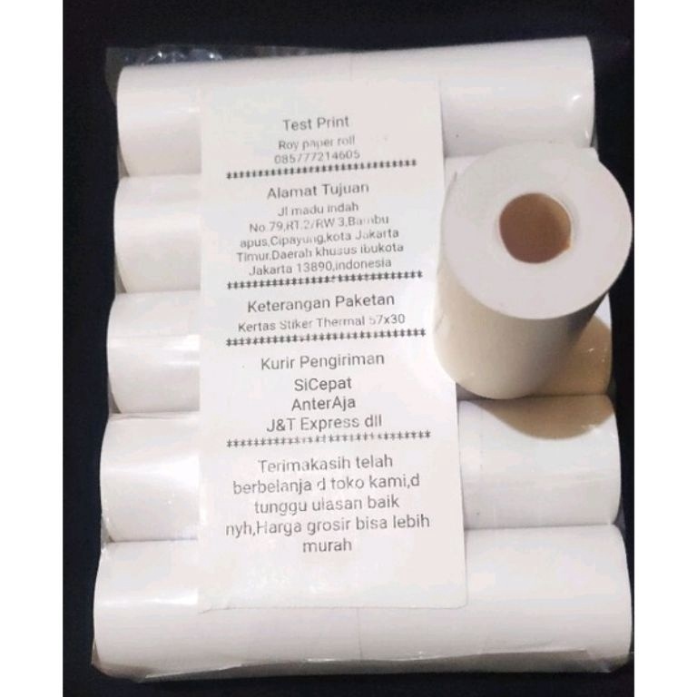 

KODE PRODUK 6RN9F7341 Kertas Thermal Stiker Label 58 x 3mm Paket 1 pcs Cocok Untuk Resi Pengiriman Dll
