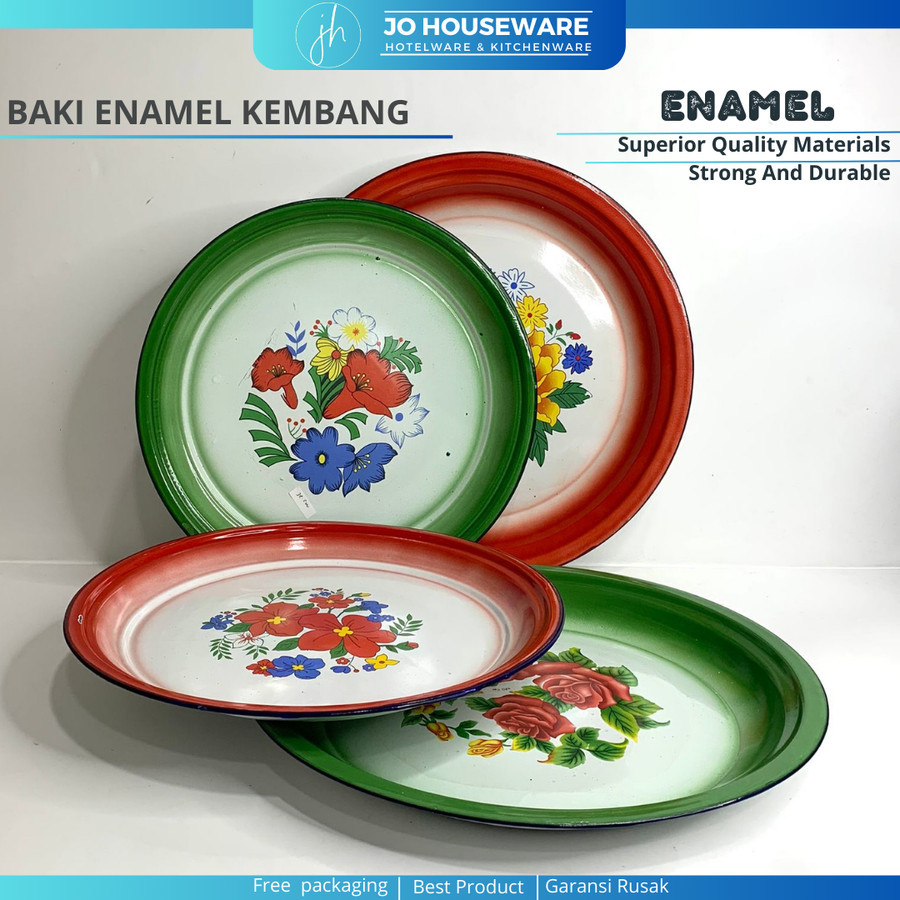 Baki bulat besar enamel jadoel motif kembang / Nampan besar lingkaran enamel (TAMBAH NOTE UNTUK WARN