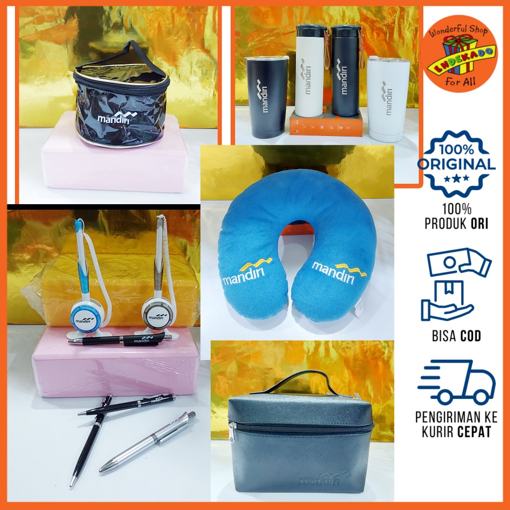 SOUVENIR BANK MANDIRI - Thumbler Travel/ Pouch Dompet /Bantal Leher - Souvenir
