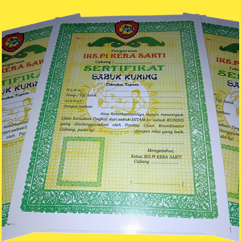 

Sertifikat sabuk kuning IKSPI kera sakti