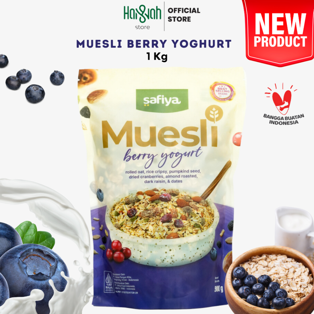

Muesli Berry Oatmeal Dried Fruit Safiya 1 Kg - Sereal Sarapan Makanan Sehat Terbaru Blueberry Premium