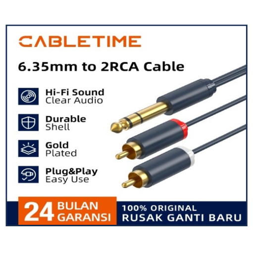 CABLETIME Kabel Aux 6.5mm to RCA Cable Jack Aux 6.5mm to 2-RCA Stereo