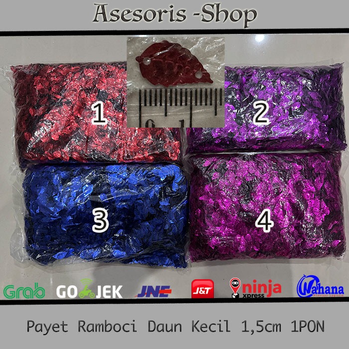 Manik Ramboci Daun Kecil | Payet Daun POLOS LASER 1 PON | Ramboci Daun 1,5cm